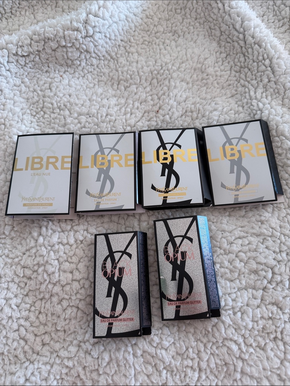 Yves Saint Laurent Mini Perfume Set in White, Black & Gold Accents
